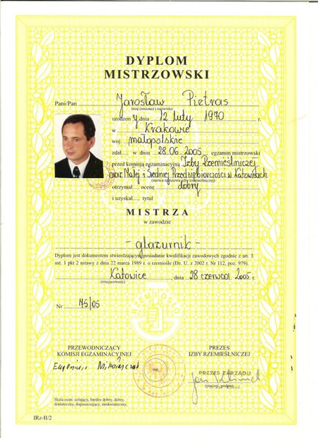 Dyplom mistrza glazurnika