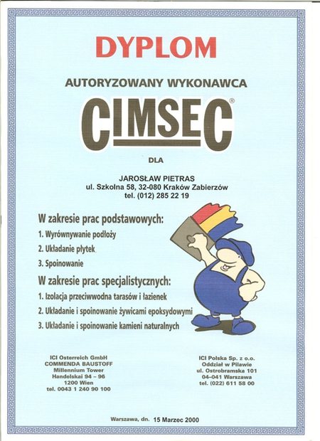 Certyfikat montażu hydroizolacji